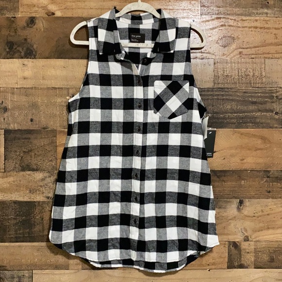 Free Press Black and White Plaid Button Down PJ - Picture 2 of 5